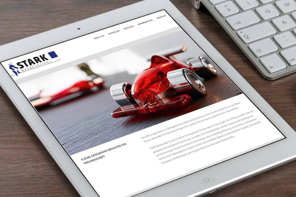 Website Werbeartikel Stark auf mobilem Display